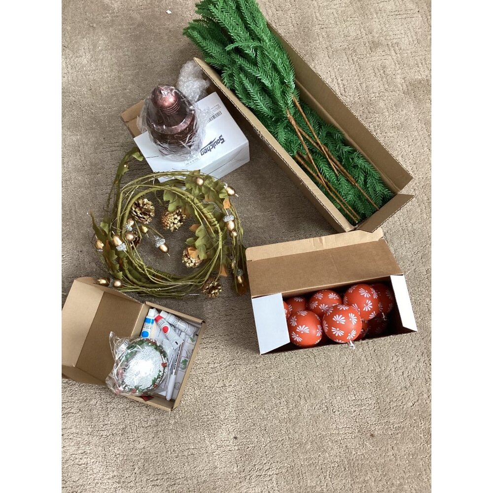 Assorted Christmas DIY Craft Supplies Set* Branches*Ornaments*Acrylic Paints*NIB